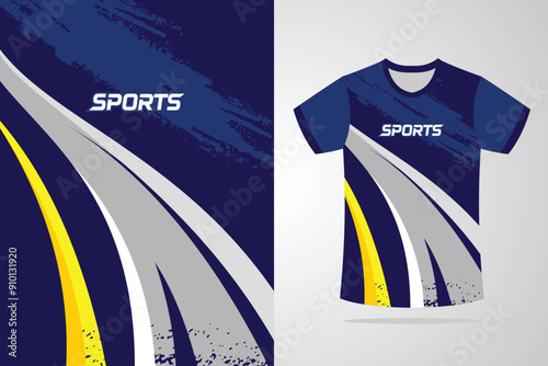 Tshirt mockup abstract grunge sport jersey design for football soccer, racing, esports, running, red blue color Vector Template EPS 10