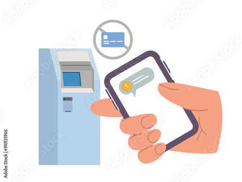 Card less transaction withdraw money from ATM automatic teller machine using smart phone without card