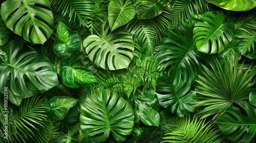 Wallpaper Mural A variety of lush green leaves from different tropical plants create a vibrant and textured backdrop in a serene garden environment Torontodigital.ca
