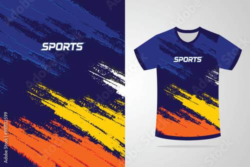 Tshirt mockup abstract grunge sport jersey design for football soccer, racing, esports, running, red blue color Vector Template EPS 10