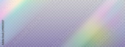 Overlay light leak effect on transparent background. Realistic rainbow light effect with prism refraction, spectral flare vector illustration