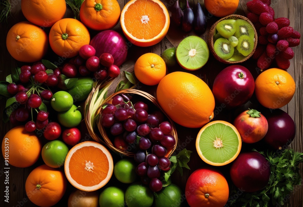 vibrant aerial display fresh seasonal produce featuring colorful fruits vegetables beautifully arranged layout, arrangement, art, berry, bright, carrot, farm vibrant aerial display fresh seasonal produce featuring colorful fruits vegetables beautifully arranged layout, arrangement, art, berry, bright, carrot, farm
