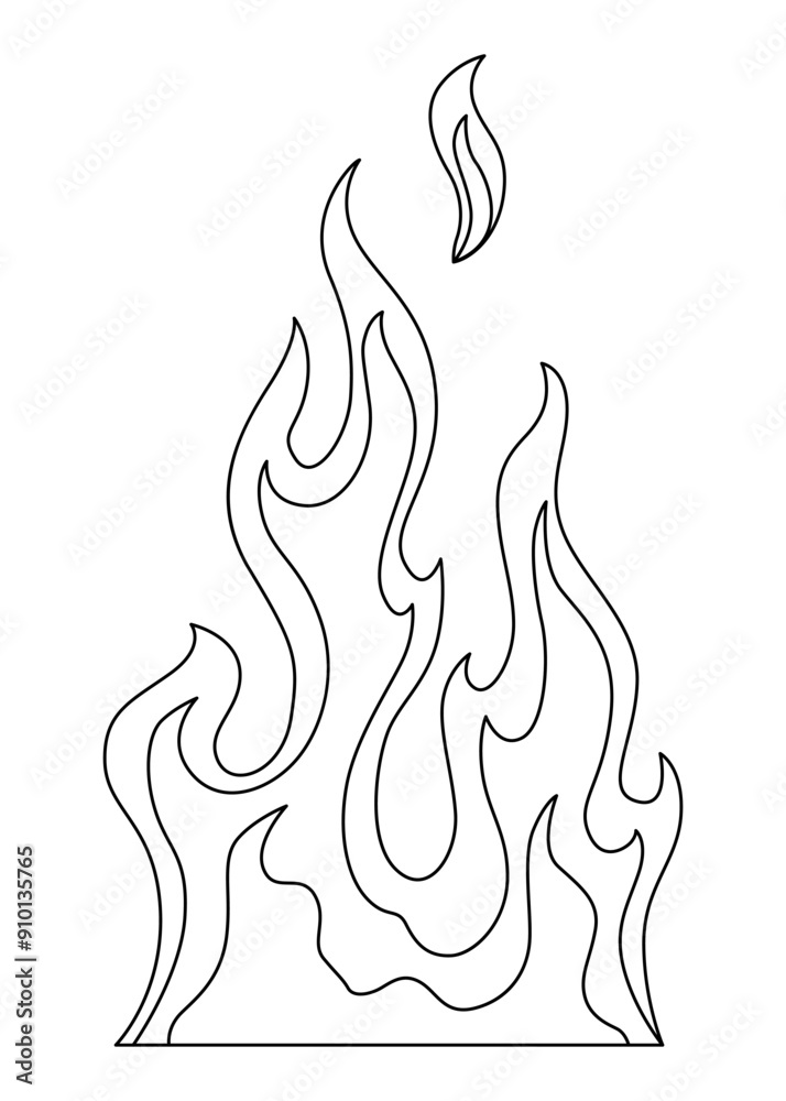 Fire flame line icon. Cartoon heat wildfire or bonfire, burn power fiery. Power light energy silhouette linear style. Campfire element in flat style Fire flame line icon. Cartoon heat wildfire or bonfire, burn power fiery. Power light energy silhouette linear style. Campfire element in flat style