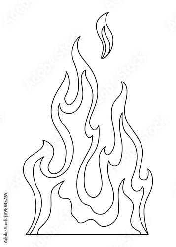 Fire flame line icon. Cartoon heat wildfire or bonfire, burn power fiery. Power light energy silhouette linear style. Campfire element in flat style