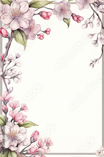 Wallpaper Mural Elegant floral frame with pink and white blossoms. Torontodigital.ca