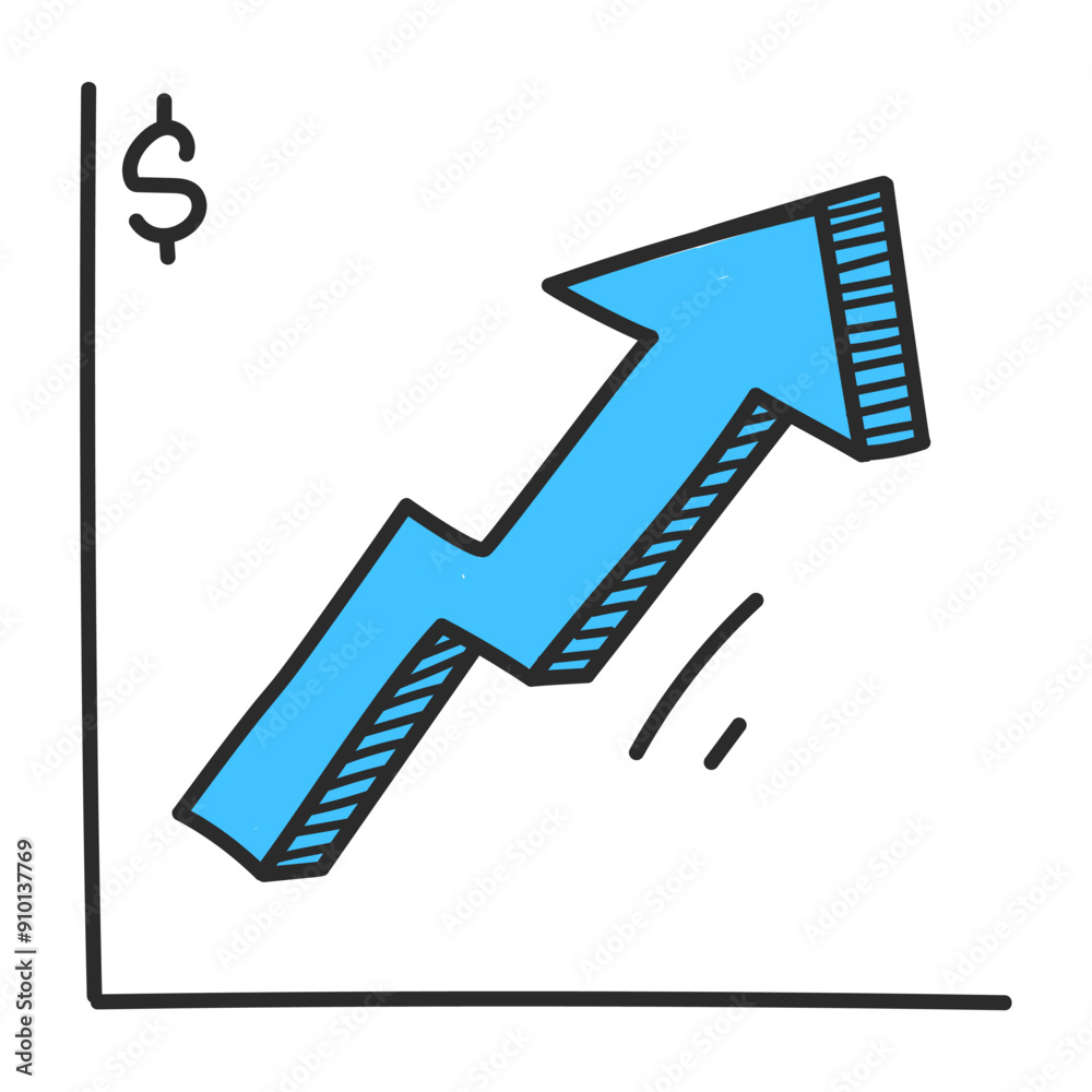 Doodle graph with arrow going up vector isolated. Hand-drawn illustration of a business graph. Success, financial growth. Business profit. Doodle graph with arrow going up vector isolated. Hand-drawn illustration of a business graph. Success, financial growth. Business profit.