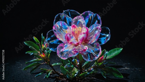 a photo of a single rhododendronflower centered on a c background photo