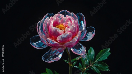 a photo of a single peonyflower centered on a clean an background photo