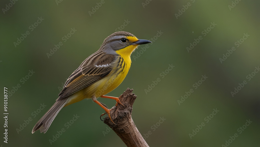 Fototapeta premium a yellow-headed bird perched on a branch by the river