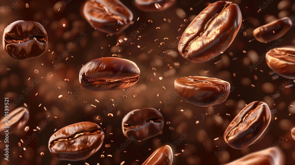 Falling roasted coffee beans. Banner for international coffee day. Falling roasted coffee beans. Banner for international coffee day.