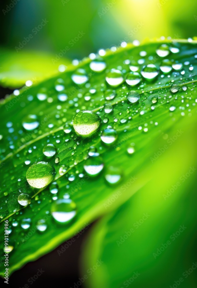 vibrant macro shot capturing water droplets lush greenery detailed textures glimmering highlights, nature, shine, leaf, plant, beauty, flora, garden, dew