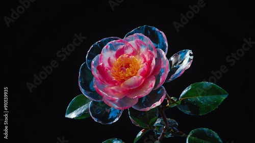 a photo of a single camelliaflower centered on a clean background photo