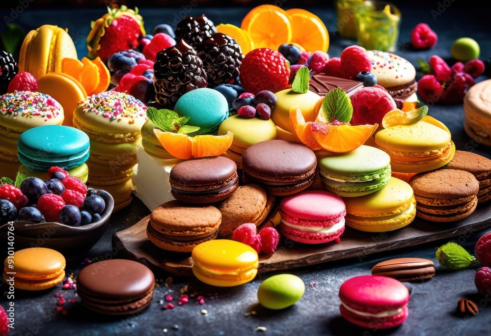 vibrant dessert arrangement showcasing striking hues beautiful contrasts artful display colorful treats, cake, pastry, fruit, icing, sugar, chocolate vibrant dessert arrangement showcasing striking hues beautiful contrasts artful display colorful treats, cake, pastry, fruit, icing, sugar, chocolate