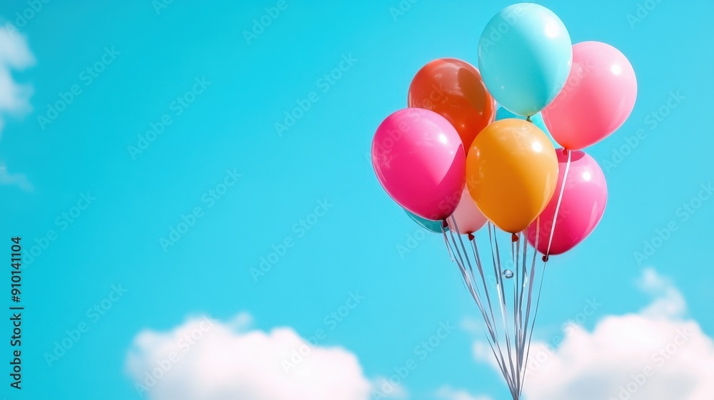 A bunch of colorful balloons floating in the sky. The balloons are in various colors, including pink, yellow, and blue A bunch of colorful balloons floating in the sky. The balloons are in various colors, including pink, yellow, and blue