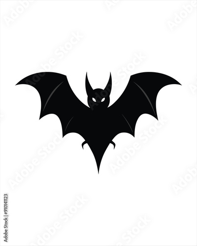 Bat black silhouette icon over white background, vector illustration.