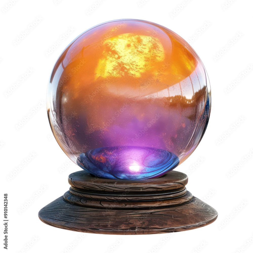 A glass ball with a purple and orange swirls on it, 3D illustration, Halloween, Clipart, 3d render, isolate on a transparent background. A glass ball with a purple and orange swirls on it, 3D illustration, Halloween, Clipart, 3d render, isolate on a transparent background.