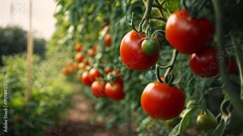 Wallpaper Mural Fresh red ripe tomatoes on the branch. Organic farming, vegetable garden. Tomato harvest. UHD, 4K Torontodigital.ca