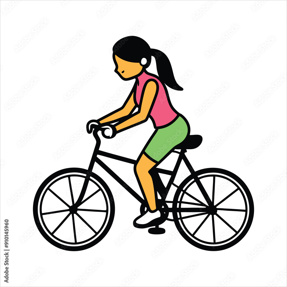 Girl riding bicycle vector flat isolated illustration Girl riding bicycle vector flat isolated illustration