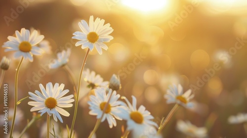 Daisies Blooming in a Sunlit Field at Sunset