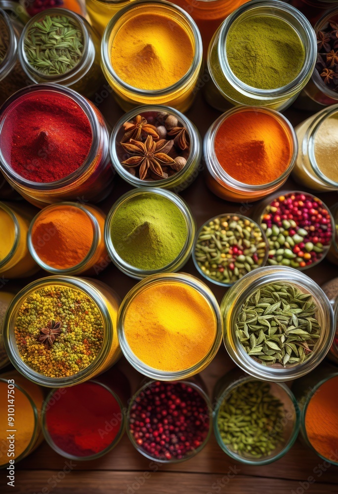 beautifully arranged colorful spices elegant glass containers showcasing vibrant textures rich hues captivating culinary display, arrangement, stylish, design beautifully arranged colorful spices elegant glass containers showcasing vibrant textures rich hues captivating culinary display, arrangement, stylish, design