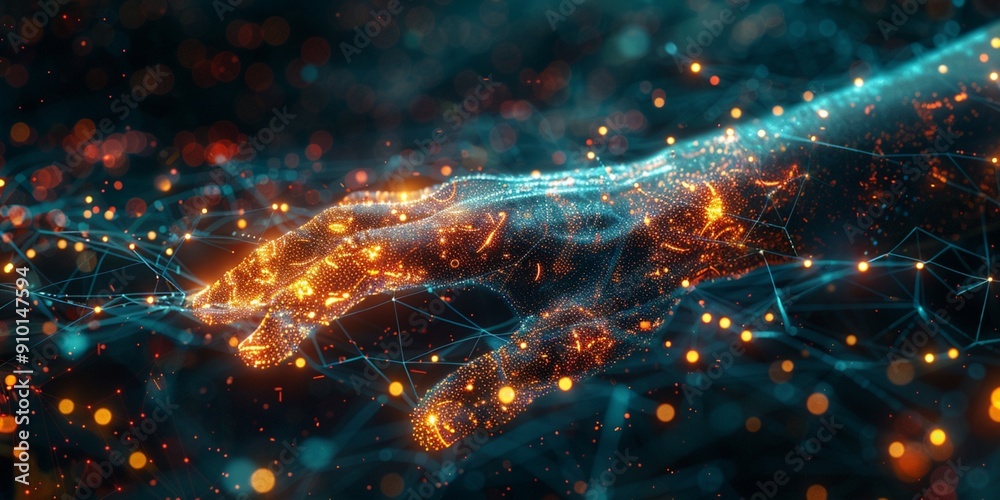 Obraz premium AI and Machine Learning Banner with Robot and Human Hands