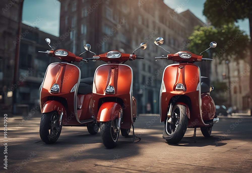 Fototapeta premium d scooters render scooter motorcycle motor motorbike transport three-dimensional electric moped vehicle illustration transportation background engine speed wheel drive classic ride design urban