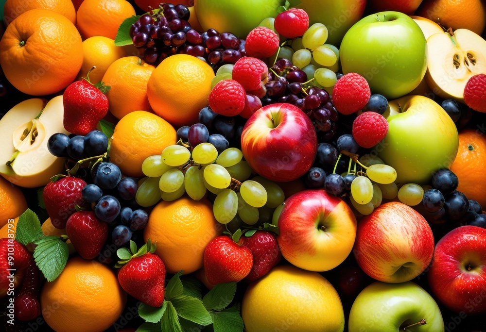 vibrant assortment fresh fruits displayed polished marble surface featuring colorful berries, apples, oranges, bananas, grapes, healthy, juicy, tropical vibrant assortment fresh fruits displayed polished marble surface featuring colorful berries, apples, oranges, bananas, grapes, healthy, juicy, tropical