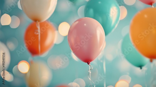Colorful Balloons Floating Against a Blue Background During a Celebration