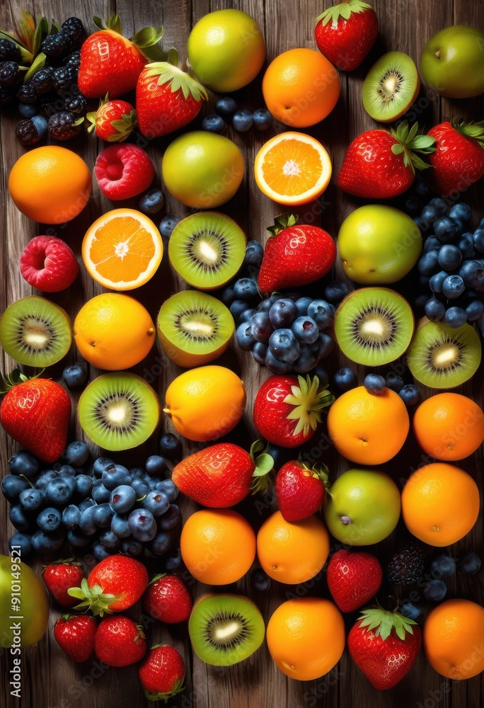 vibrant array fresh seasonal fruits artfully arranged textured background showcasing bounty, apple, orange, banana, berry, grape, kiwi, melon, pineapple vibrant array fresh seasonal fruits artfully arranged textured background showcasing bounty, apple, orange, banana, berry, grape, kiwi, melon, pineapple