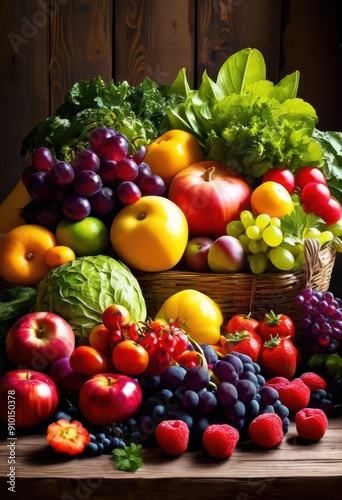 vibrant assortment colorful seasonal produce displaying rich array fruits vegetables, fresh, organic, healthy, market, natural, ripe, selection, harvest