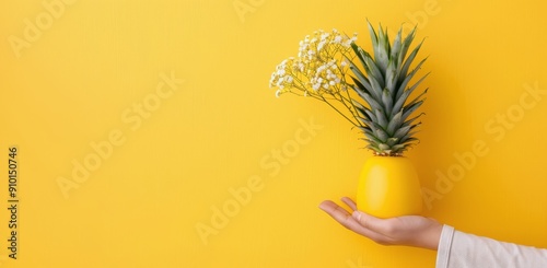 Pineapple and Lemon With Glasses Against Yellow Background