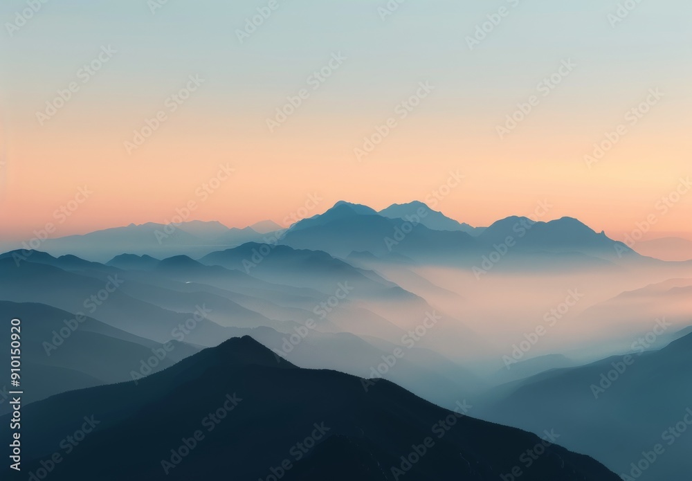 Breathtaking Sunrise Over Mountain Range With Soft Blue Haze in Early Morning Breathtaking Sunrise Over Mountain Range With Soft Blue Haze in Early Morning
