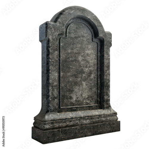 A stone headstone with a small arch on top, 3D illustration, Halloween, Clipart, 3d render, isolate on a transparent background.
