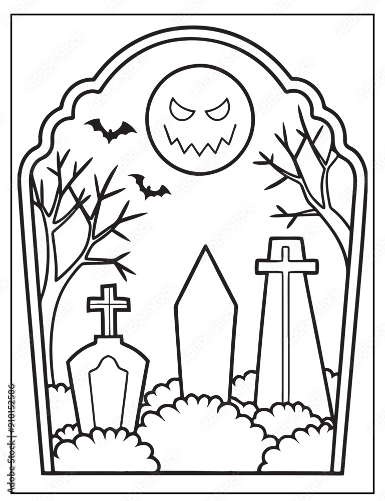Fototapeta premium a spooky halloween scene with tombstones and bats