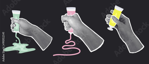 Hands Squeezing Paint Tubes halftone collage