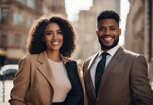 young business happy ethnic office occupation portrait business couple modern man woman looking couple portrait caucasian multi colleague people smiling 2 businessman businesswoma photo