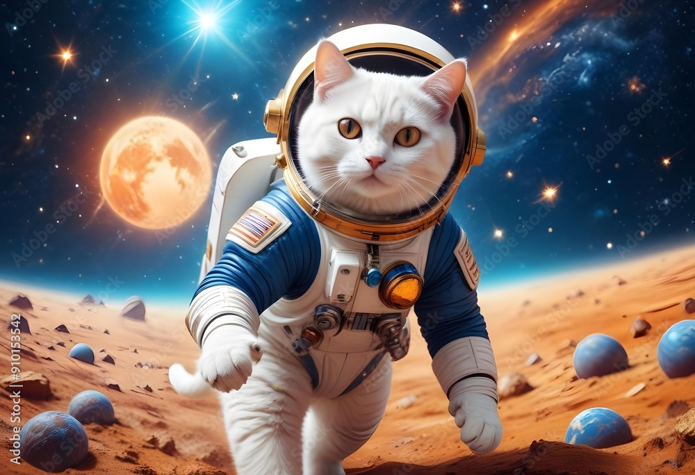 White cat wearing an astronaut suit Going on an adventure in space White cat wearing an astronaut suit Going on an adventure in space