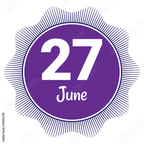 27 June, Date template. Useful design for calendar or event promotion. Vector illustration EPS 10 File. Isolated on white background. 
