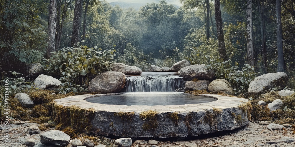 Stone Pond and Waterfall in a Lush Forest Stone Pond and Waterfall in a Lush Forest