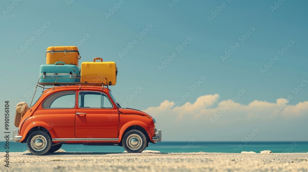 concept of travel with car and luggage with copy space concept of travel with car and luggage with copy space