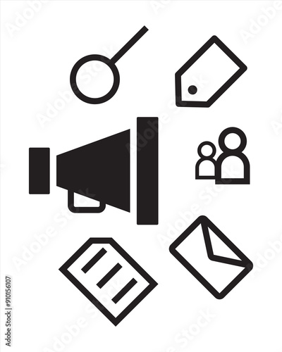 Illustration Representing Marketing and Communication Concepts with Symbols