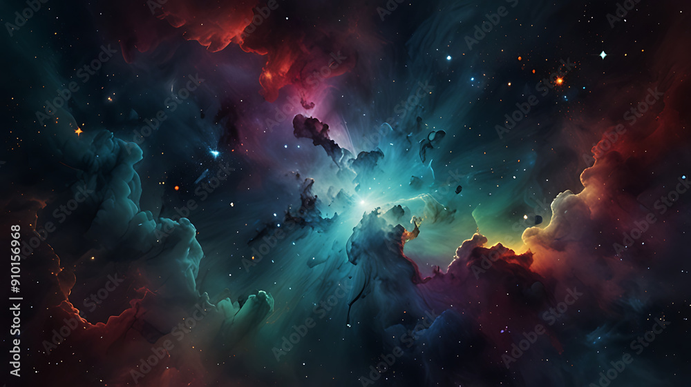 Fototapeta premium Nebula with geometric shapes and patterns, abstract and artistic, with copy space