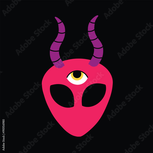 Psychedelic element.Trendy bright elements,psychedelic alien with horns.Cartoon vector illustration