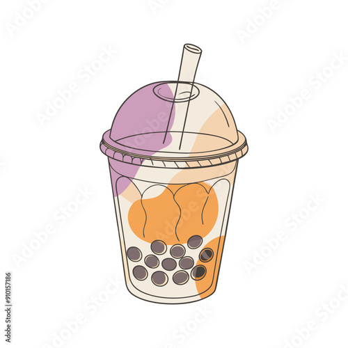 bubble tea line art vector illustration