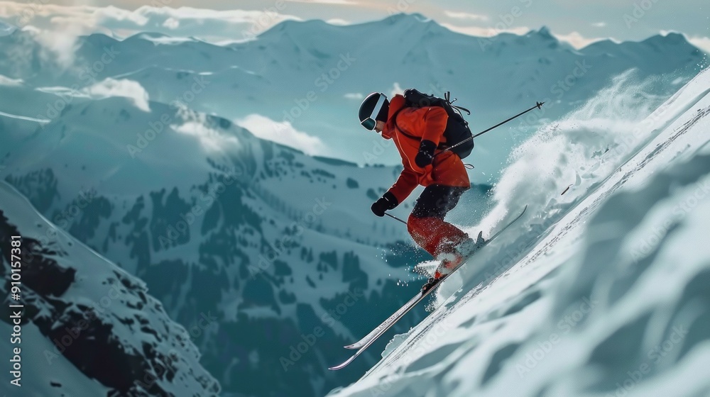 A skier is skiing down a mountain in the snow A skier is skiing down a mountain in the snow