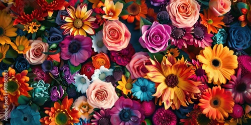 Vibrant Bouquet of Various Colorful Flowers. Generative ai