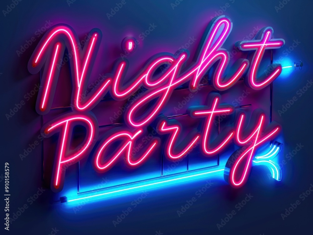 Neon Sign Night Party Glowing in Dark. Generative ai Neon Sign Night Party Glowing in Dark. Generative ai