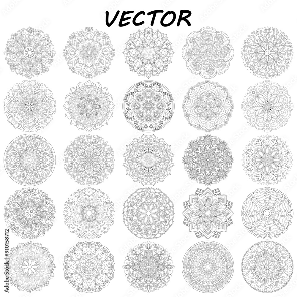 25 swirl mandalas, vector illustrations. Set of isolated objects 7. 25 swirl mandalas, vector illustrations. Set of isolated objects 7.