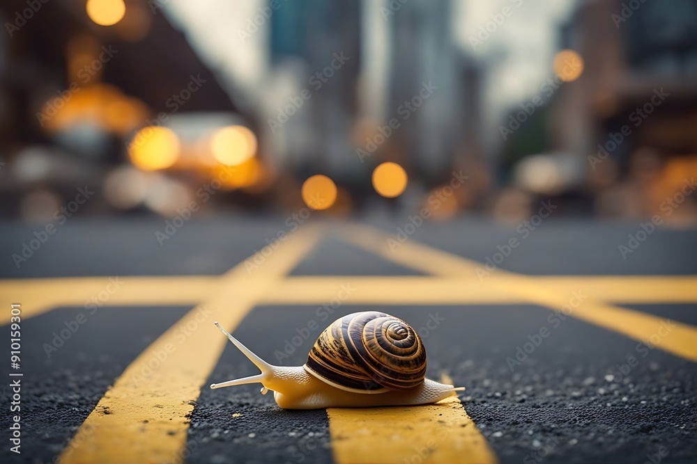 Obraz premium street line concept success slow crosses finance business yellow economic patience growth snail action active animal asphalt broadband competition conceptual connection crawling cute effort fast