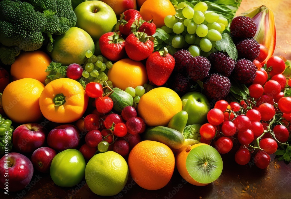 vibrant fresh fruits vegetables showcased radiant sunlight bright colors rich textures, organic, garden, produce, healthy, nature, delicious, seasonal vibrant fresh fruits vegetables showcased radiant sunlight bright colors rich textures, organic, garden, produce, healthy, nature, delicious, seasonal